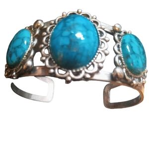Silver tone Faux Turquoise Cuff Bracelet